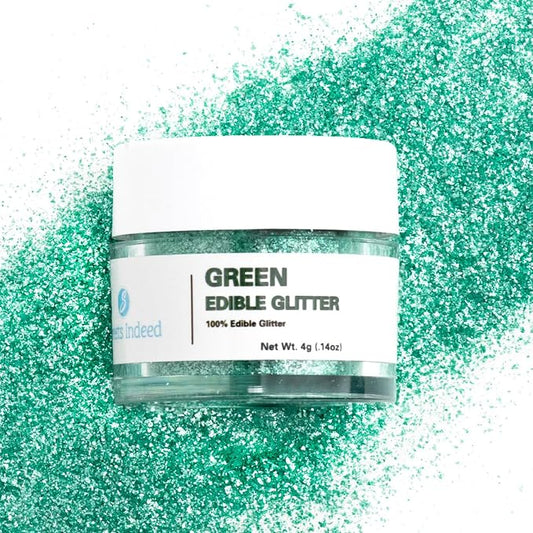 Sweets Indeed, Edible Glitter, Perfect for Drinks, Cocktails, Beverages & Cake Decorating, Dessert Cake Topper, Gift, 4 grams (Green Edible Glitter)