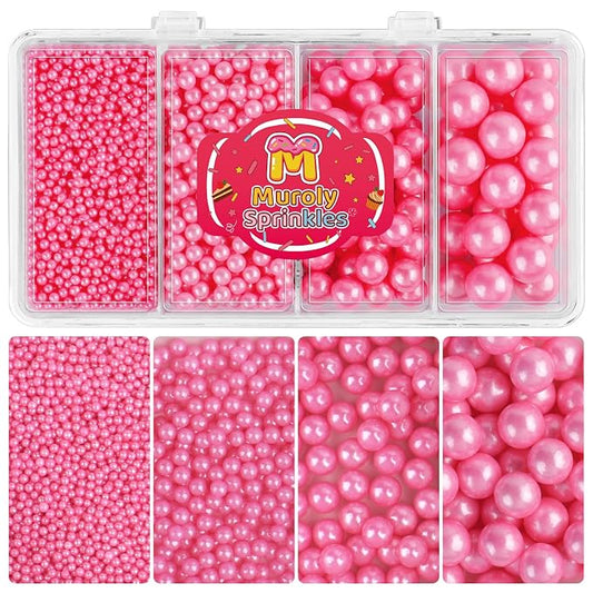 Pink Sprinkles Edible Pearls for Cake Decorating, 4 Sizes Pink Pearl Sprinkles for Cupcakes Ice Cream Dessert 4.6oz