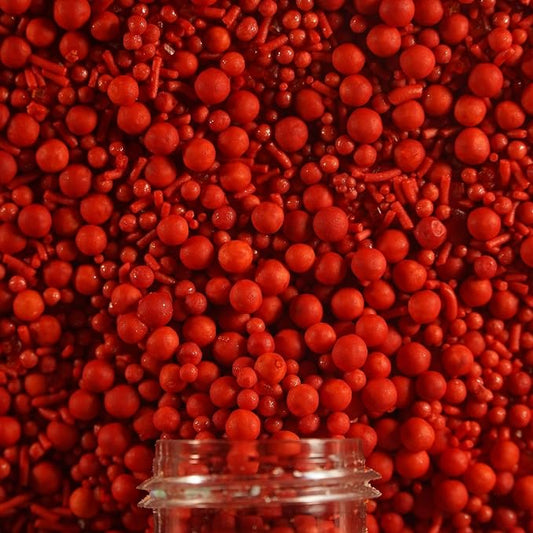 Confect Ruby Red Edible Sprinkles –Asssorted jimmis, Dragees, Sparkling Sugar, Pearls| Decorative Toppings for Cake, Cupcake & Cookie Decorating – Vegan, Gluten-Free, Nut-Free, Soy-Free, Dairy-Free, Palm Oil-Free – 4.2 Oz