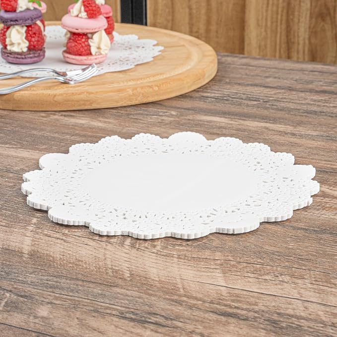 Restaurantware Paper Doilies 100 Pack of 8 Inch Lace Disposable Table Decor White Round Shape Decorative Presentation