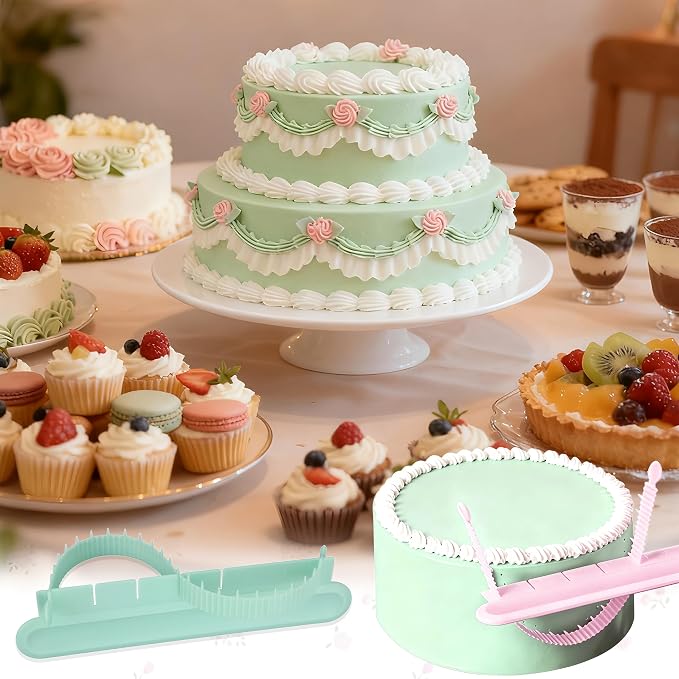 4PCS Cake Arch Guide Tool,Adjustable Fondant Cake Arc Ruler for Cake Baking | Decorative Marking Divider Aid,Pastry Decorating Supplies for Home Kitchen Bakeries Practical Swag Guide Gadgets Accessories