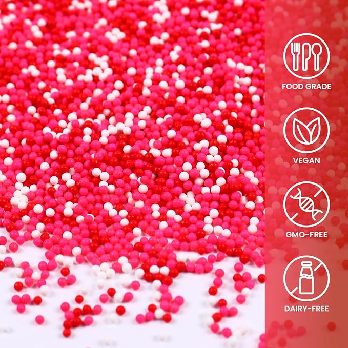 Pink Nonpareils Sprinkles, Red Pink and White Sprinkles Bulk for Cake Decorating Cupcake Baking Dessert Cookies Valentine's Decoration, 3.52oz