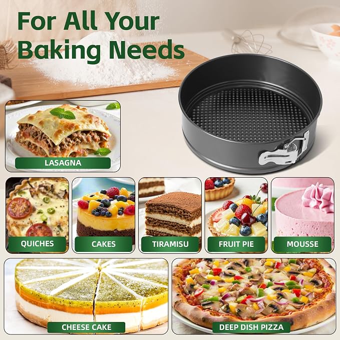Springform Pan Set of 3 (7"/9"/11") - Non-Stick Cheesecake Pans with Removable Bottom, Round Baking Molds for Cheesecake, Pie, Desserts & More - Baking Bakeware Set