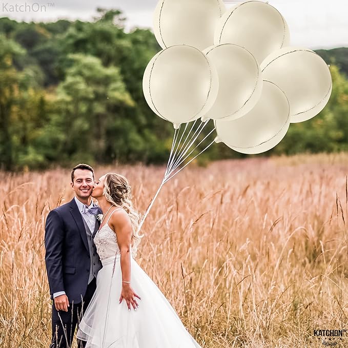 KatchOn, Huge White Sand Balloons Set- 22 Inch, Pack of 6 | Mylar Beige Balloon | White Sand Foil Balloons, Mylar Balloon for Graduation Decorations