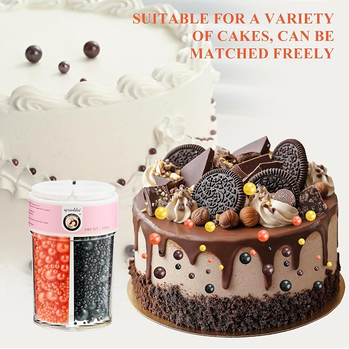 Homankit Edible Pearl Sprinkles for Baking, Black Orange Yellow and Brown Sugar Pearls Cake Decorations for Cupcake Toppers Cookie Decorating Birthday Party Halloween Thanksgiving Autumn Supplies