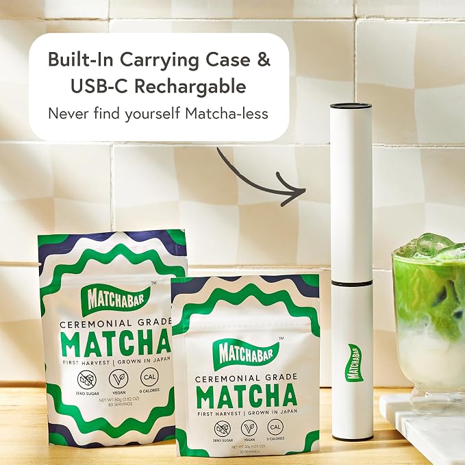 MatchaBar Electric Milk Frother Hand Blender - Stainless Steel Electric Matcha Whisk, Handheld Drink Mixer for Coffee, Greens & Protein - Easy to Clean USB Rechargeable, High Speed Immersion Blender