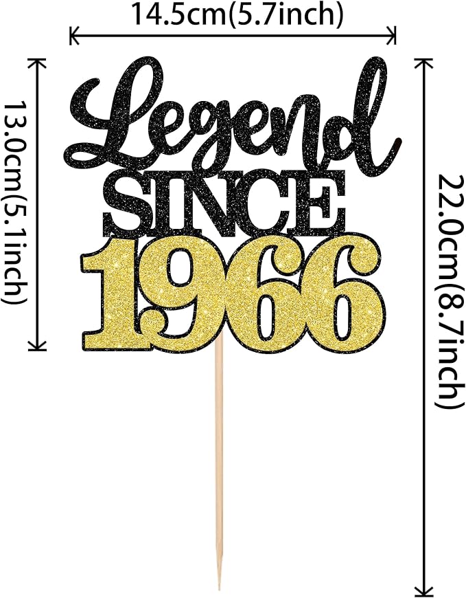 1 PCS Legend Since 1965 Cake Topper Black Gold Glitter Sixty Happy 60th Birthday Cake Pick Cheers to 60 Years Cake Decoration for 60th Birthday Wedding Anniversary Party Decorations Supplies
