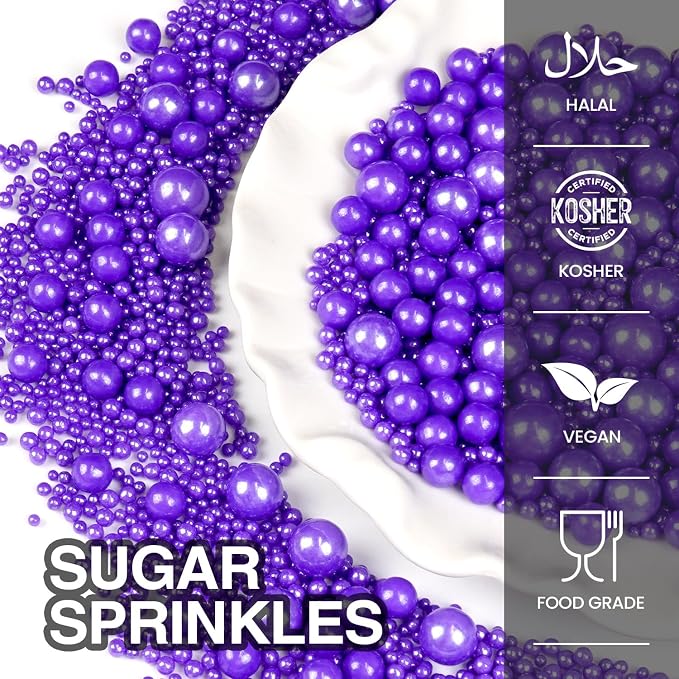 Purple Pearl Sprinkles for Cake Decorating, 150g/5.29oz Mix Size, Edible Pearl Candy, Purple Sugar Sprinkles, Pearl Cake Decoration, Cupcake&Cookies Topper, Easter, Holiday, Wedding Party Supplies