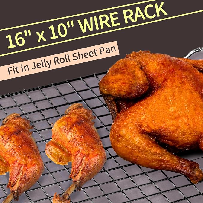 Briout Cooling Rack for Baking, 2-Pack 16x10 Inches Baking Rack, Thick Wire Cookie Rack for Cooking, Roasting, Grilling, Drying, Oven Safe, Fits Half Sheet Pan, Black