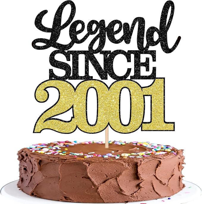1 PCS Legend Since 2001 Cake Topper Black Gold Glitter Twenty Five Happy 25th Birthday Cake Pick Hello 25 Cheers to 25 Years Cake Decoration for 25th Birthday Anniversary Party Decorations Supplies