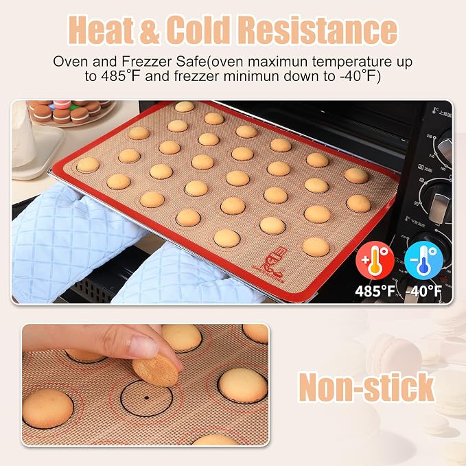 Folksy Super Kitchen Silicone Macaron Baking Mat - Set of 3 (2 Half Sheet and 1 Quarter Sheet), Non Stick Silicon Oven Liner For Macaroons and Cookies (16.5x11.6, Red) (Pack of 2)