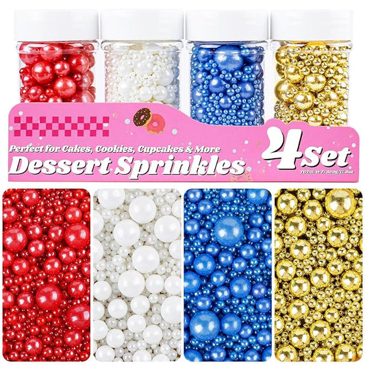 Patriotic Red White and Blue Sprinkles, 11.3oz/320g Edible Pearls Sprinkles, 4th of July Sprinkles for Baking Cakes Cupcakes Cookies