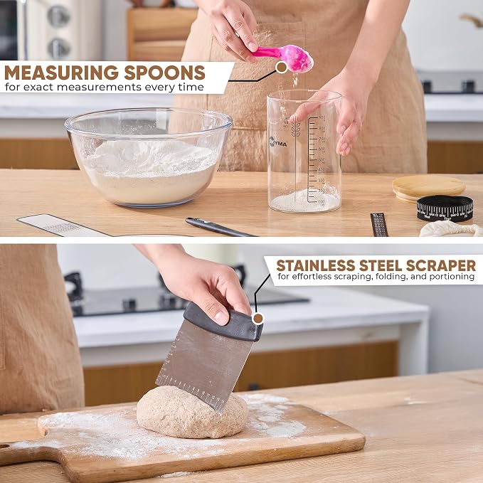 Sourdough Starter Kit - 2 Pack 34 oz, Sturdy Sourdough Starter Jar with 2 Bread Slings, Spatula Set, 5x Measuring Spoons, Dough Scraper & More Sourdough Bread Baking Supplies - Sour Dough Starter Jar