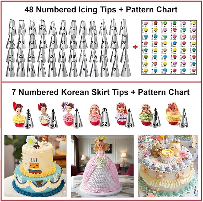 Cake Decorating Kit, 390 Pcs Baking Supplies (Green) | Cake Turntable, Leveler, 55 Numbered Icing+Skirt Tips, 2 Spatulas, 3 Scrapers, 100 Pastry Bags,150 Cupcake Liners & More