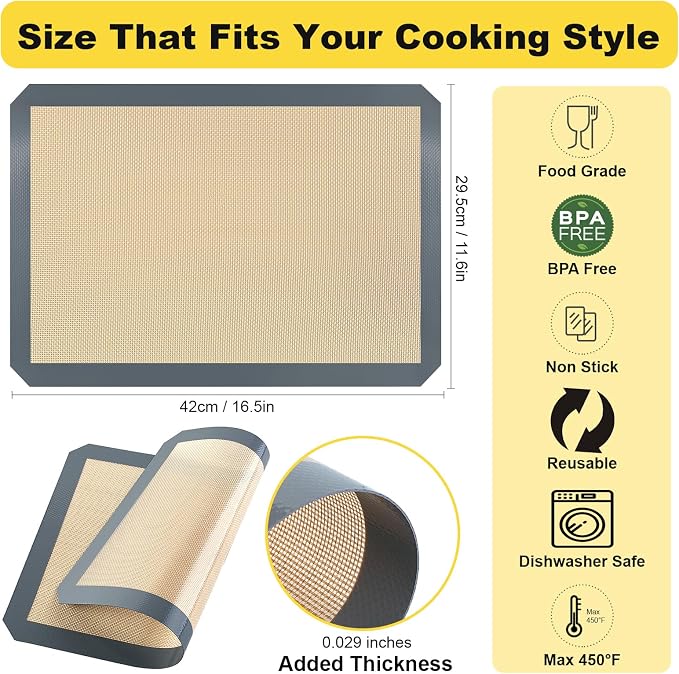 Silicone Baking Mat, 16.5" x 11.6" Silicone Cookie Sheets for Baking, Reusable Baking Mat, Non-Stick Reusable, Food Safe, Dark Gray Oven Baking Sheet for Making Cookies Macaroons Bread 1 Pack