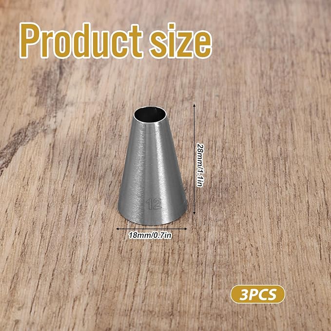 3 Pcs Big Piping Tips Large Round Piping Tips Set #12 Macaron Cake Decorating Tip Frosting Tip for Macarons Filling,Swril, Ball, Dots, Figure Pipings Cupcakes Cakes Cookies