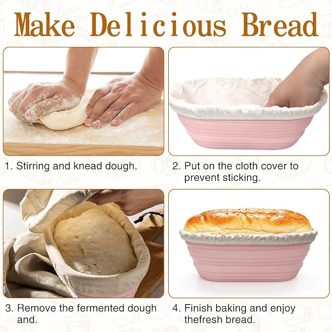 10-Piece Set Oval Banneton Bread Proofing Basket,10 Inch Natural Rattan Sourdough Proofing Kit with Cloth Liners and Dough Scrapers,Sourdough Bread Baking Supplies for Home Bakers