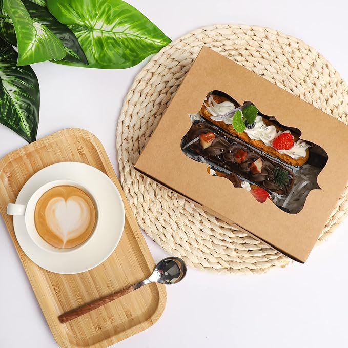TOMNK 48pcs 8x6x2.5 Inches Cookie Boxes, Treat Boxes with 3 Style Window, for Chocolate Strawberries Muffins Donuts and Party Favor