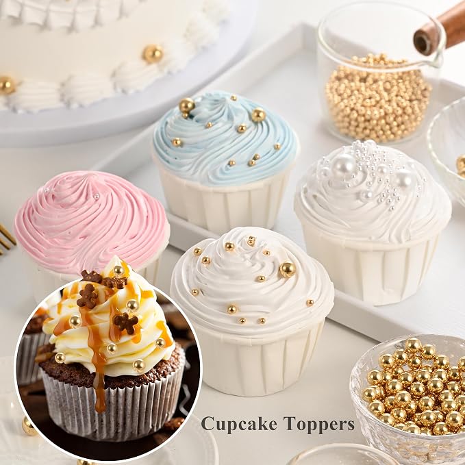 Homankit Gold Pearl Sprinkles for Baking, 4 Sizes Mix Sugar Pearls Cake Decorations for Cupcake Toppers Cookie Decorating Birthday Party Wedding Valentines Christmas Supplies