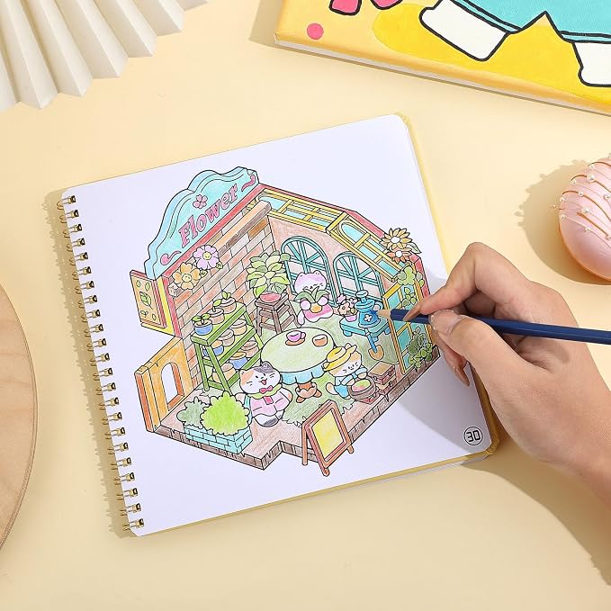 Adult Coloring Book, 30 Pages Cartoon Scene Coloring Books to Relax and Relieve Anxiety, Gift for Mother's Day, Birthdays, Christmas, Anniversaries