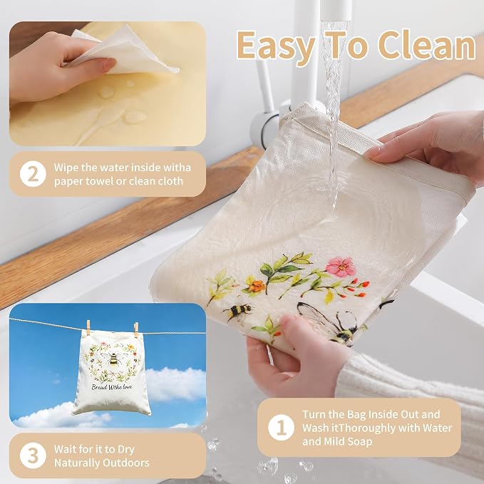 lorine Beeswax Bread Bags for Homemade Bread & Sourdough –17"×13" 2PC XL Eco-Friendly, Natural Food-Safe Storage Bag to Sourdough Bags with Sealing Zip to Keep