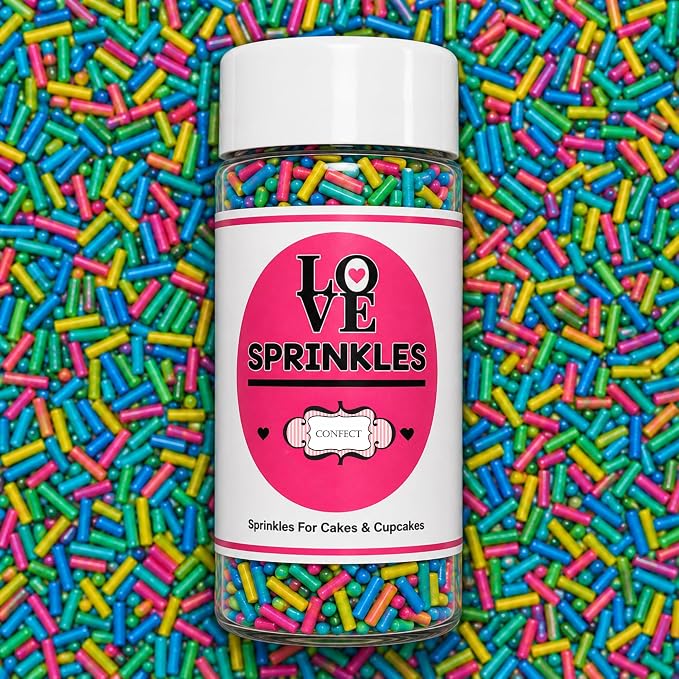 Confect Neon Rainbow Sprinkles Mix | Custom Blend Jimmies for Cake & Cookie Decorating – Edible Multicolor Toppings for Baking | Vegan, Dairy-Free, Palm Oil-Free- 4.2 Oz (Neon Burst)