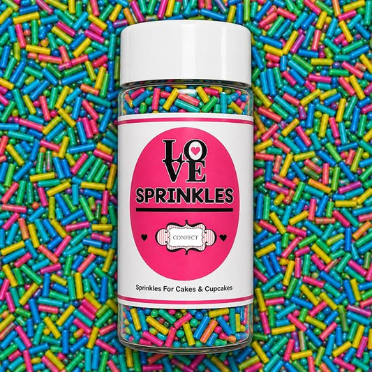 Confect Neon Rainbow Sprinkles Mix | Custom Blend Jimmies for Cake & Cookie Decorating – Edible Multicolor Toppings for Baking | Vegan, Dairy-Free, Palm Oil-Free- 4.2 Oz (Neon Burst)