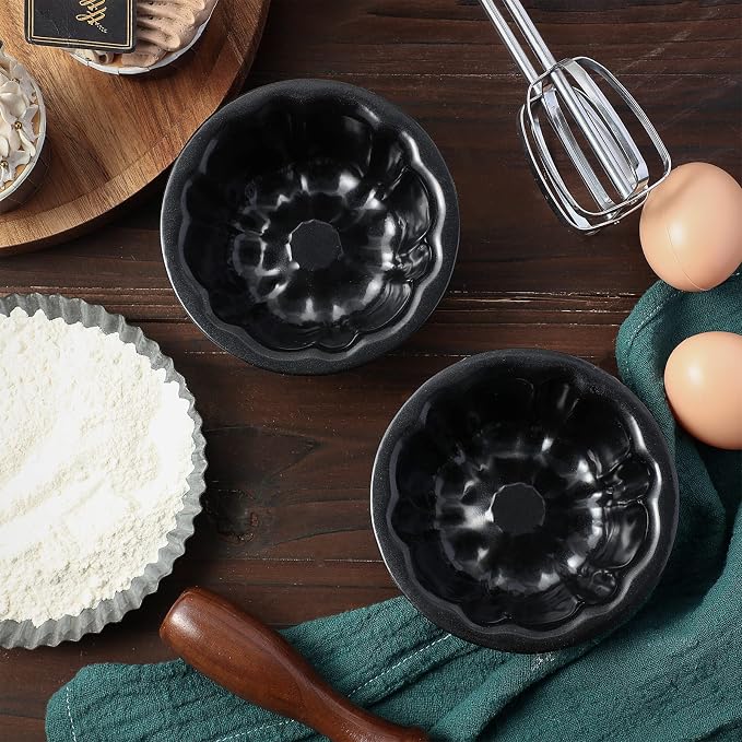 Ctosree 24 Pcs 4 Inches Fluted Mini Cake Pan Nonstick Fluted Cake Pan Carbon Steel Tube Metal Tube Oven Baking Mold with Flower Shape for Cupcake (Black)