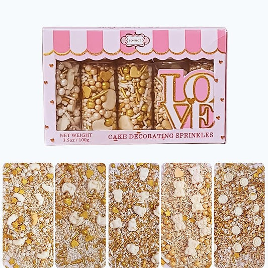 Confect Neutral Baby Shower Sprinkles | Gander Reveal Sprinkles | Mix Gold, Silver, Pearl & Mint Green Sprinkles | Pack of 5 Edible Sprinkle | Vegan, Gluten-Free, Nut-Free, Soy-Free, Dairy-Free, Palm Oil-Free - 5 Oz