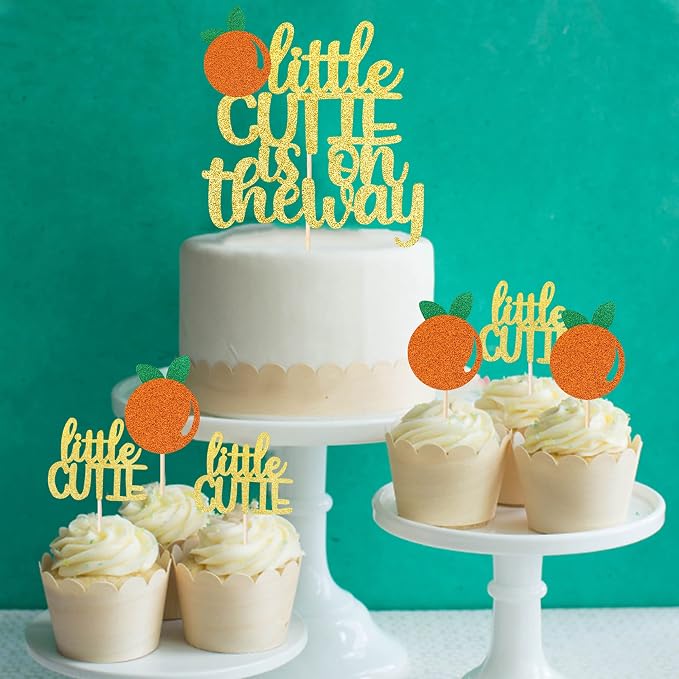 25 Pack Little Cutie Cupcake Toppers with Little Cutie is on the Way Cake Topper Pick Decorations for Fruit Citrus Theme Baby Shower Kids Birthday Supplies