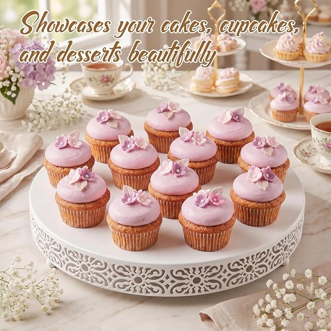 Wenqik 20 Inch Cake Stand Round Metal Cupcake Dessert Wedding Cake Stand Cookies Display Holder Fruit Food Serving Tray for Table Wedding Birthday Anniversary Party Decor (White)