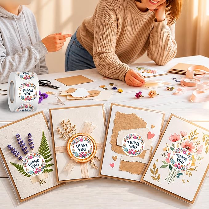 Louise Maelys 1.5Inch Thank You Stickers 500Pcs Floral Thank You Labels | Waterproof Floral Thank You Sticker For Small Business, Packaging, Party Favors, Gift Wrapping And Handmade Sellers