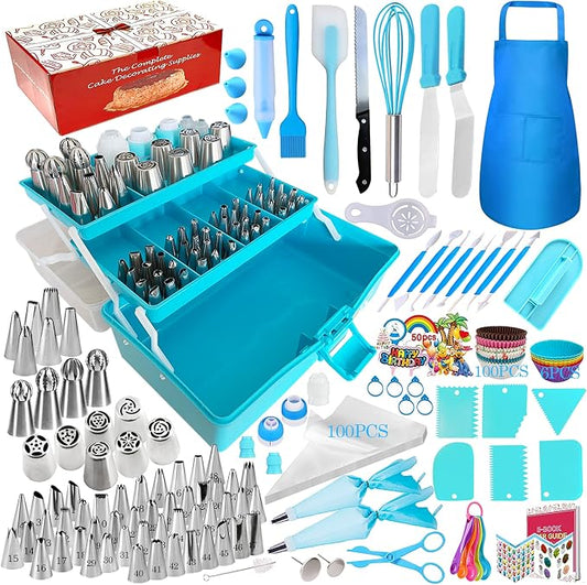 Makmeng Cake Decorating Tools Supplies Kit - 368Pcs Baking Supplies with Storage Case for Beginners - Icing Piping Bags and Tips Set For Cookies, Cupcake & Cake Frosting Fondant Decorating