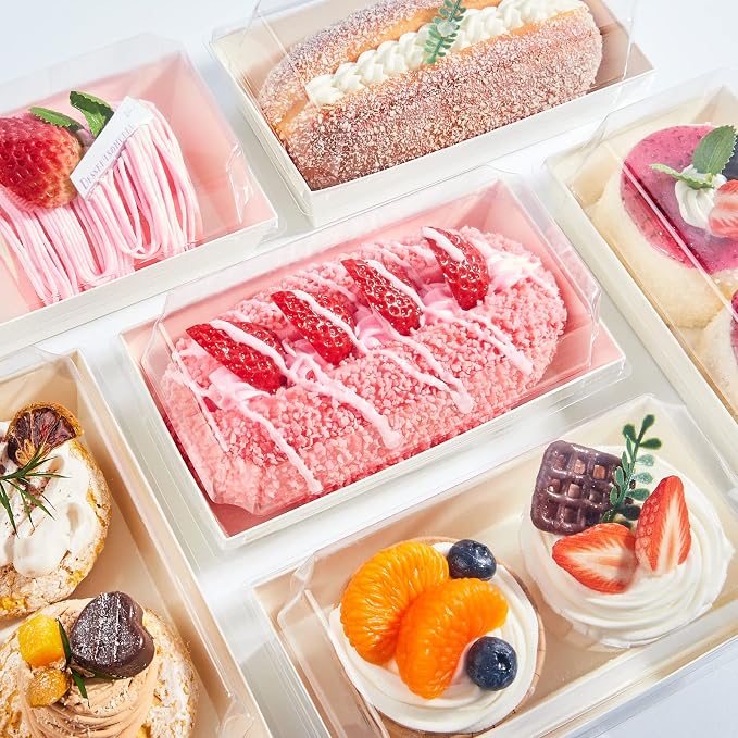 Ocmoiy Small Charcuterie Boxes with Clear Lids, 6x3 Inches, 50 Pack, White | To Go Paper Sandwich Containers, Disposable Bakery Treat Boxes, For 2 Cupcakes, Dessert, Muffin, Hot Cocoa Bomb, Strawberries