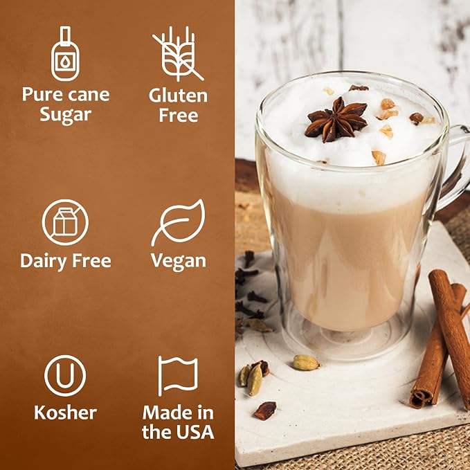 Syruvia Chai Tea Latte Syrup, Flavored Syrup for Lattes, Drinks, Cappuccinos, Iced Coffees, Espresso Drinks – 25.4 fl oz - with Pump