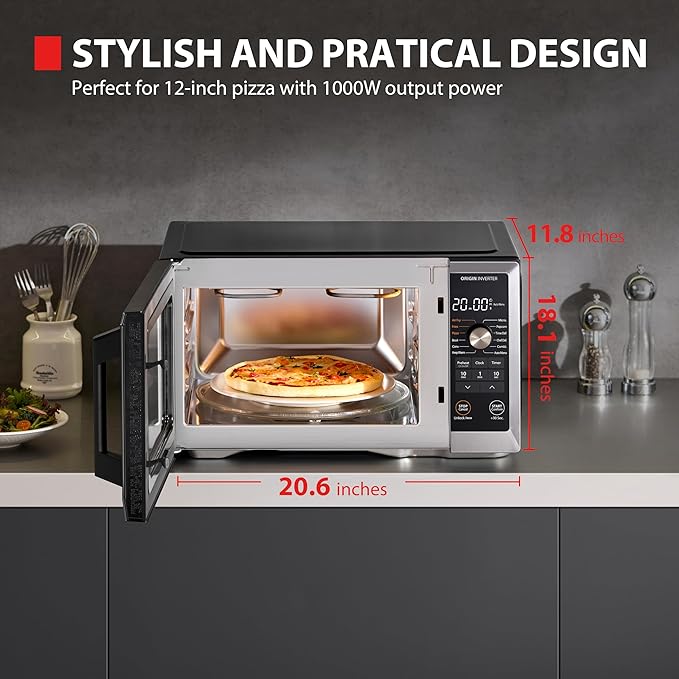 TOSHIBA Optichef Pro Air Fryer Combo Countertop Microwave Oven with Origin Inverter, ChefDefrost, 1.0 Cu.ft., 1000W, Black Stainless Steel, ML2-EC10SAITC(BS)