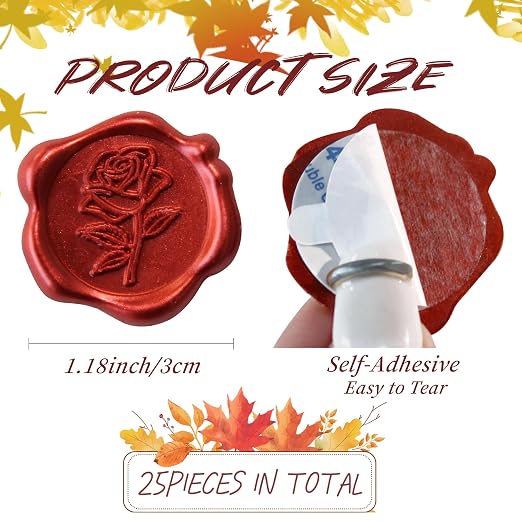 25 Pcs Wax Seal Stickers - Red Rose Envelope Stickers, Self- Adhesive Rose Wax Seals Perfect for Envelope, Easy to Use with Good Adhesion Invitation Seals