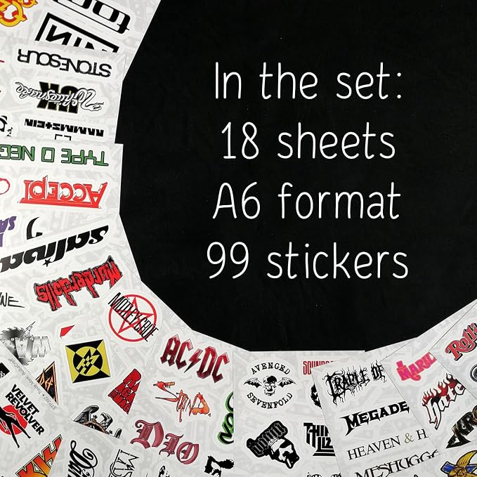 100Pcs Classic Rock Stickers, Rock and Roll Stickers, Rockabilly Band Decals, Classic Rockabilly Gifts, Waterproof Decals, Guitar Emblems, Music Emblems, Gifts for Women & Men