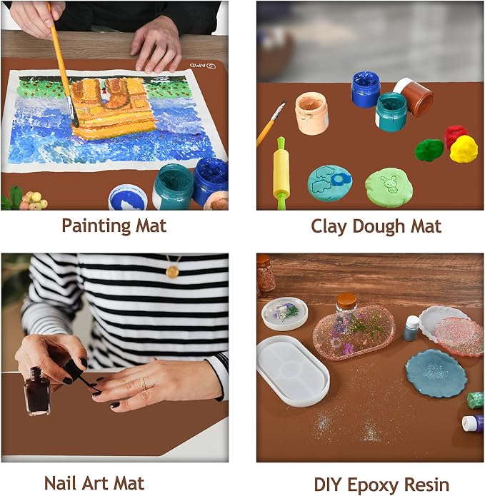 Sapid 2Pcs Thick Silicone Mat for Crafts, Nonstick Silicon Sheet for Epoxy Resin, Jewelry Mold Casting, Art Painting Mats, Food Grade Pastry Mat, Heat- Resistance Placemats (15.7"×11.8", Brown)