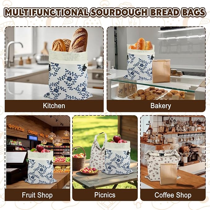 2 Pack Beeswax Bread Bags for Sourdough Homemade Bread, XL Linen Bread Bag | Zippered Reusable Cotton Bread Bags, 10 Pcs Large Paper Bags, Food Storage Bag, Lock in Freshness, Freezer Safe, Eco-Friendly