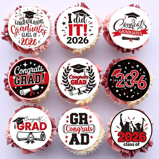 63 PCS Edible 2026 Graduation Cupcake Toppers Diploma Congrats 2026 Grad Cap Cupcake Picks Edible Class of 2026 Cake Decorations for 2026 High School/College Graduation Theme Party Supplies Dark Blue
