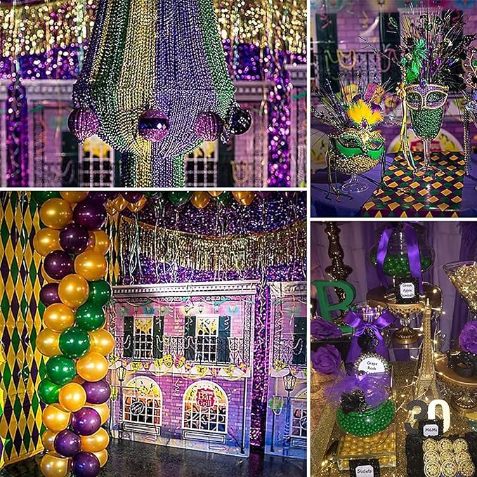 PartyWoo Purple Gold and Green Balloon Arch Kit Garland 140pcs Different Sizes of 18 12 5 Inch Pearl Purple Gold Green Confetti Balloons for Mardi Gras Carnival Masquerade Birthday Party Decorations