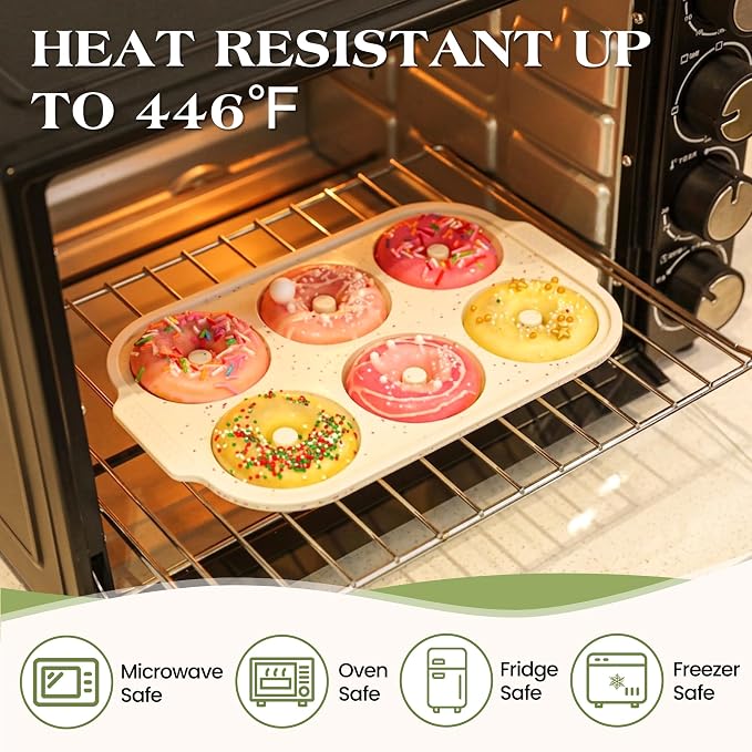 KASHME 2 Pcs Silicone Donut Pan for Baking with Metal Reinforced Frame Nonstick 6 Cavity Donut Molds Doughnut Tray 3.25 Inch Large Bagel Molds(Cream)