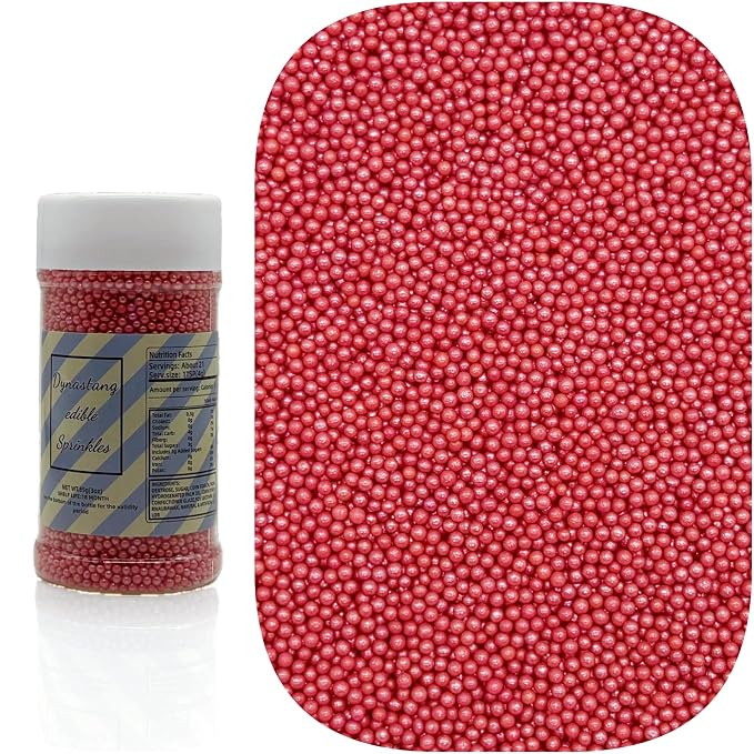 Dynastang 2mm Red Pearls Sprinkles Edible Pearls Cake Decorating Stars Cake Decorations Cupcake Toppers Cookie Decorating Perfect for Cakes, Cupcakes, Desserts Toppings 3OZ