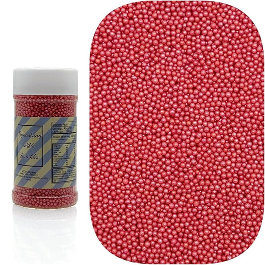 Dynastang 2mm Red Pearls Sprinkles Edible Pearls Cake Decorating Stars Cake Decorations Cupcake Toppers Cookie Decorating Perfect for Cakes, Cupcakes, Desserts Toppings 3OZ
