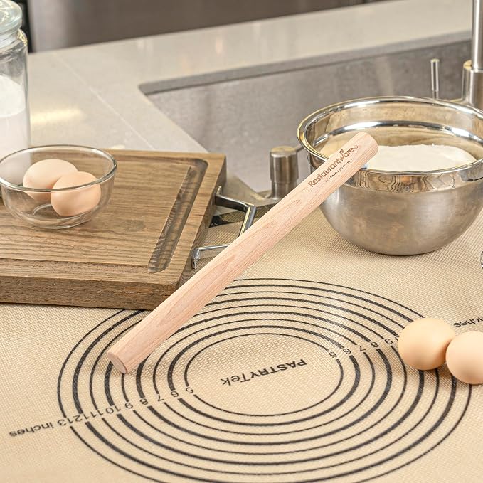 Restaurantware Wood Rolling Pin 10 Count 12 Inches Beech Wood Baking Tool, Dough Roller Handle-Less Pastry Rolling Pin Dowel Design Beige for Professional or Home Bakers
