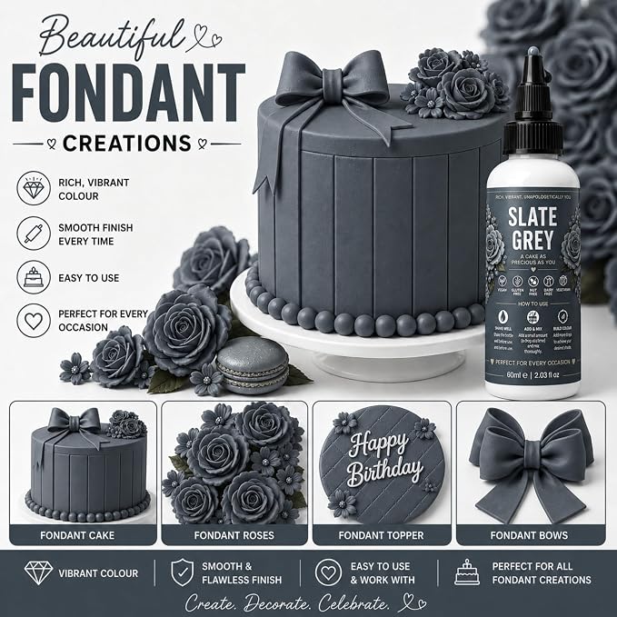 Confect Slate Grey Gel Food Coloring – Highly Pigmented Gel Based Food Color for Buttercream, Cakes, Cookies & Baking – 60mL / 2 FL OZ