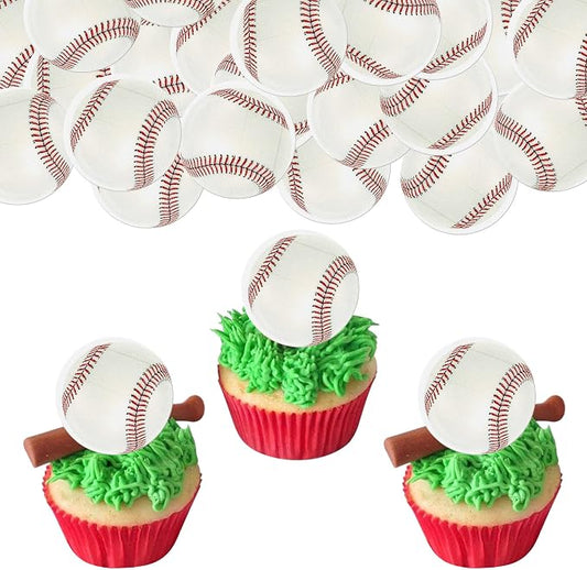 48 PCS Edible Baseball Cupcake Toppers Wafer Paper Sports Balls Cupcake Picks Edible Baseball Cupcake Decorations for Sports baseball Theme Baby Shower Kids Birthday Party Cake Decoration Supplies