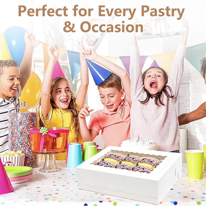 20 Pack Rectangle Quarter Sheet Cake Boxes with Window, 14x10x4 Inch White 1/4 Sheet Bakery Boxes for Pastry Baking Cake, Cupcakes, Donuts, Cookies, Pie Treat Packaging
