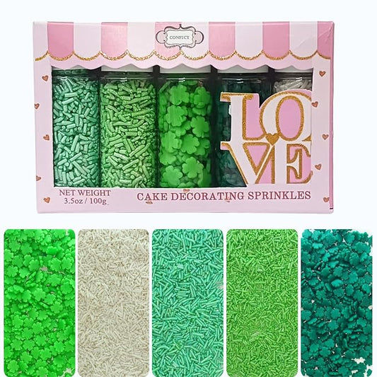 Confect St. Patricks Green & White Vermicelli Sprinkles Mix | Edible Sprinkles for Baking & Cake Decorative | Cookie Sprinkles | Edible Sprinkles mix pack of 5 | Soy-Free, Dairy-Free, Palm Oil-Free - 5 Oz